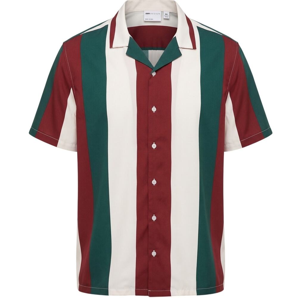 ASOS DESIGN Striped Camp Collar Shirt Short Sleeve Button Front 3XL
